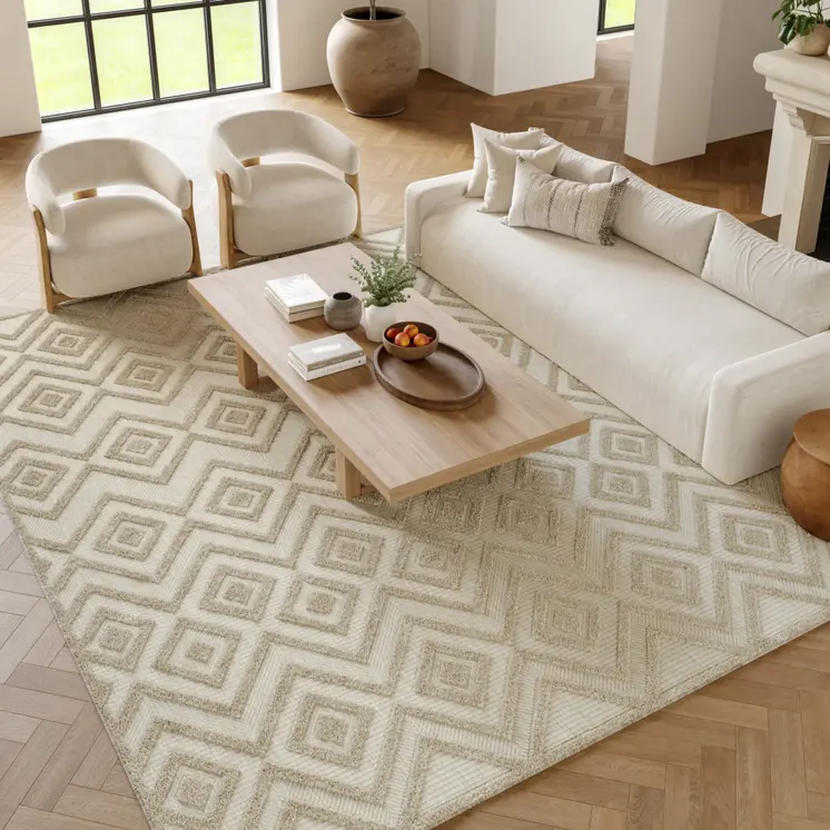 10' X 14' Cream Geometric Indoor Outdoor Area Rug