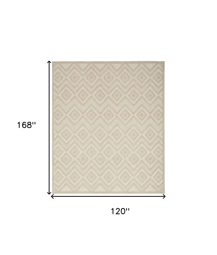 10' X 14' Cream Geometric Indoor Outdoor Area Rug