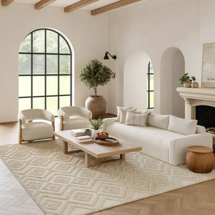 10' X 14' Cream Geometric Indoor Outdoor Area Rug