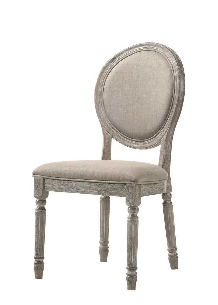 Set of Two Tan and Oak Upholstered Fabric King Louis Back Dining Side Chairs