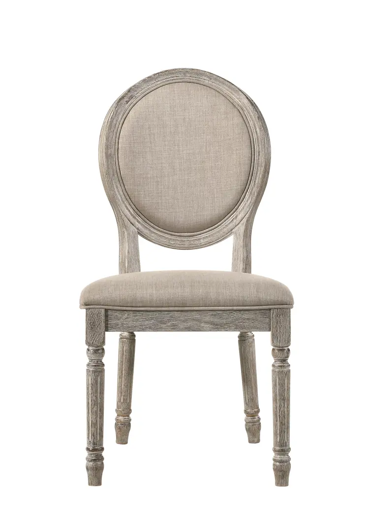 Set of Two Tan and Oak Upholstered Fabric King Louis Back Dining Side Chairs