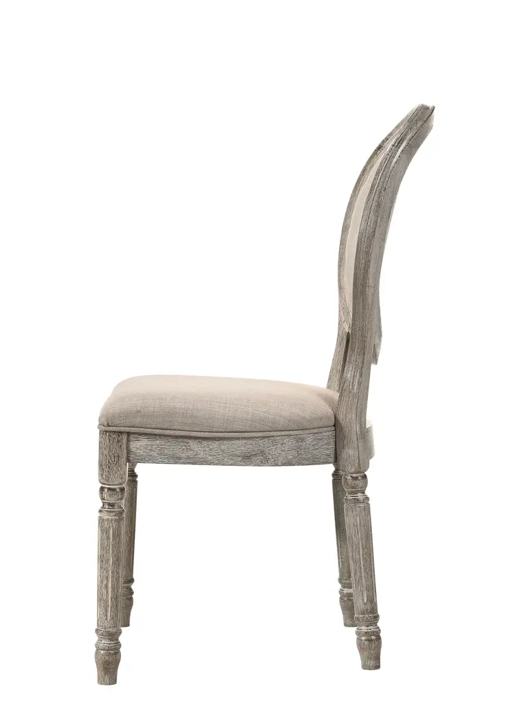 Set of Two Tan and Oak Upholstered Fabric King Louis Back Dining Side Chairs