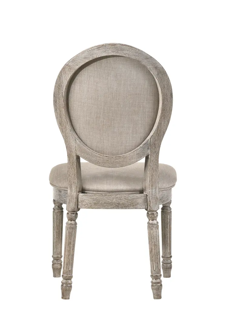Set of Two Tan and Oak Upholstered Fabric King Louis Back Dining Side Chairs