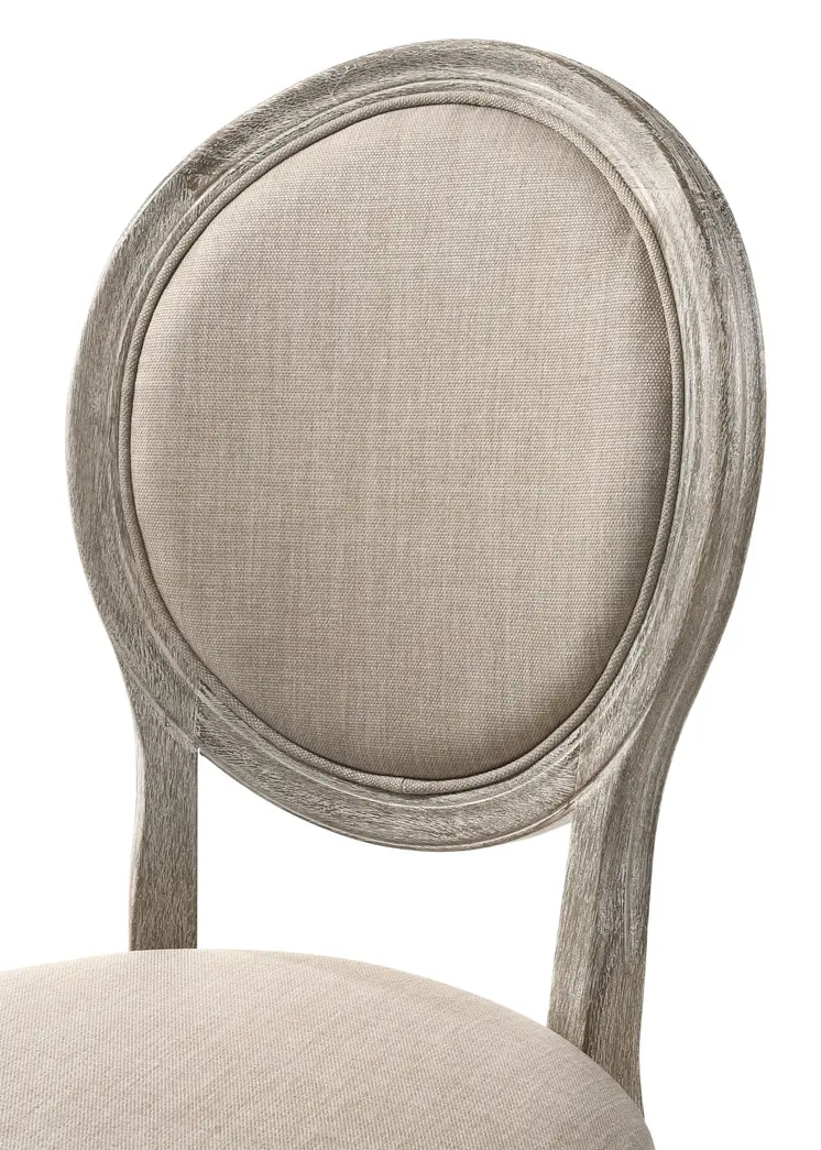 Set of Two Tan and Oak Upholstered Fabric King Louis Back Dining Side Chairs