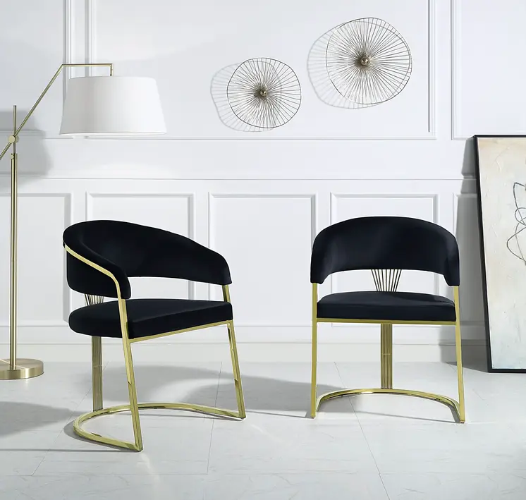 Black and Gold Upholstered Velvet Partially Open Back Dining Side Chair