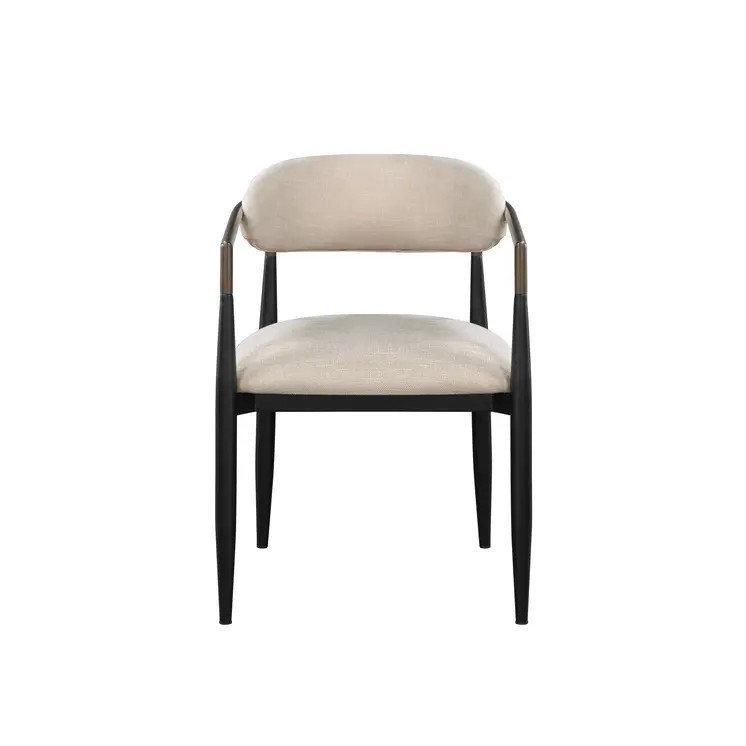 Set of Two Beige And Black Upholstered Fabric Open Back Dining Arm Chairs