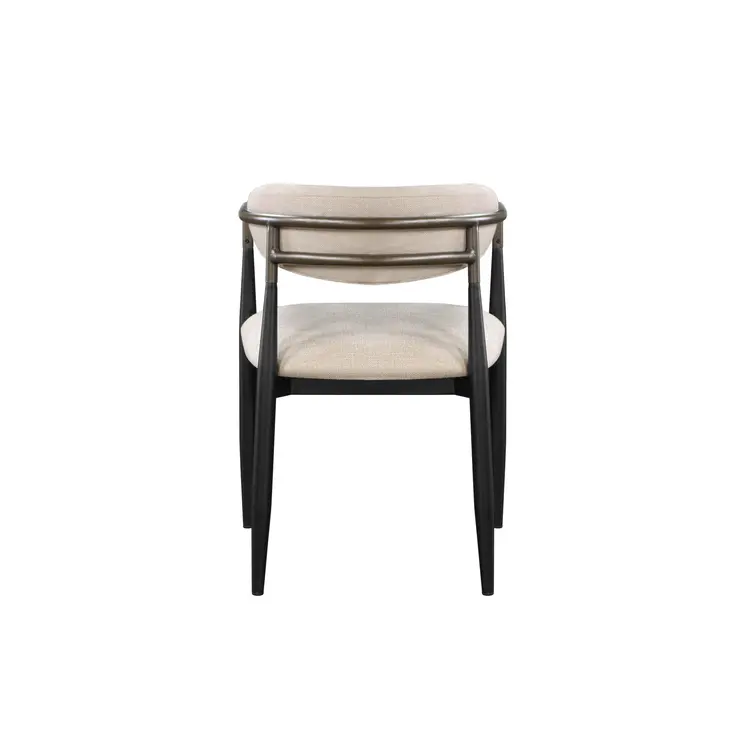 Set of Two Beige And Black Upholstered Fabric Open Back Dining Arm Chairs