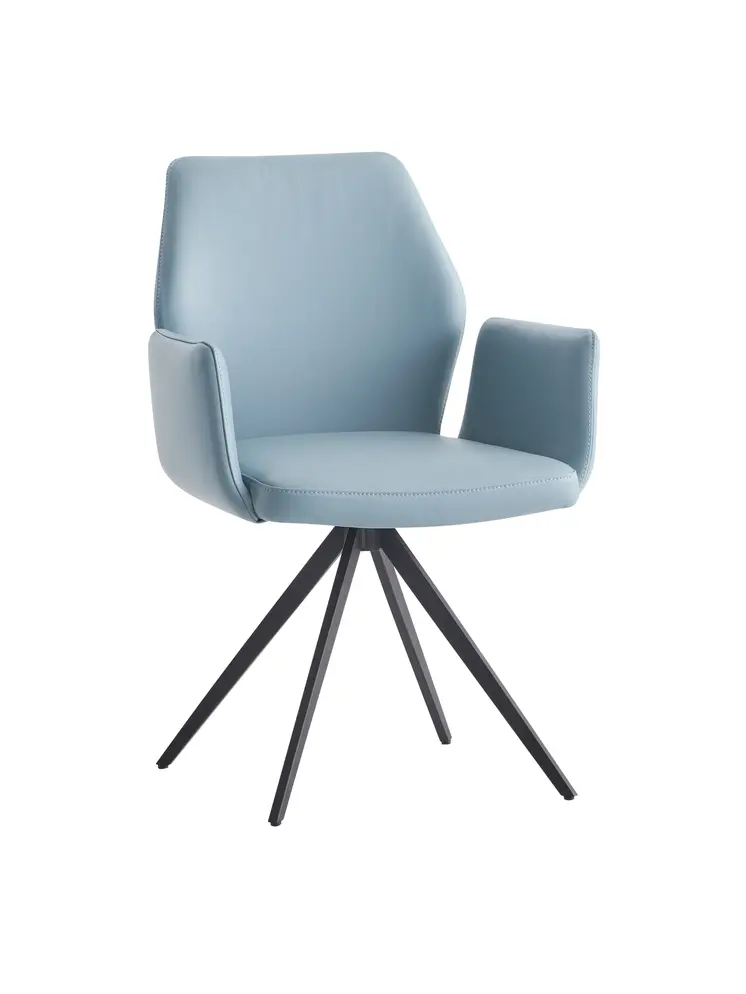 Light Blue and Black Upholstered Leather Dining Side Chair