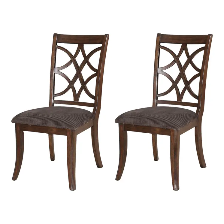 Set of Two Brown and Dark Brown Upholstered Microfiber Dining Side Chairs