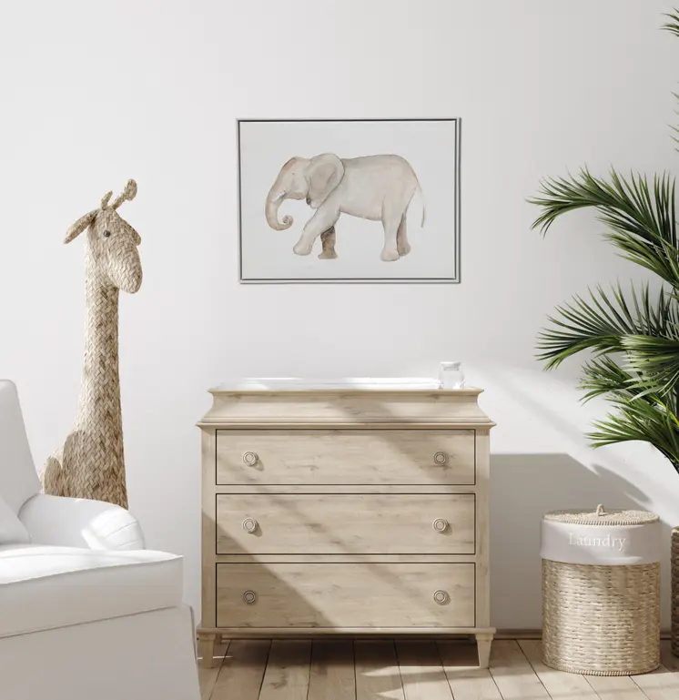 Elephant White Floater Frame Print Wall Art