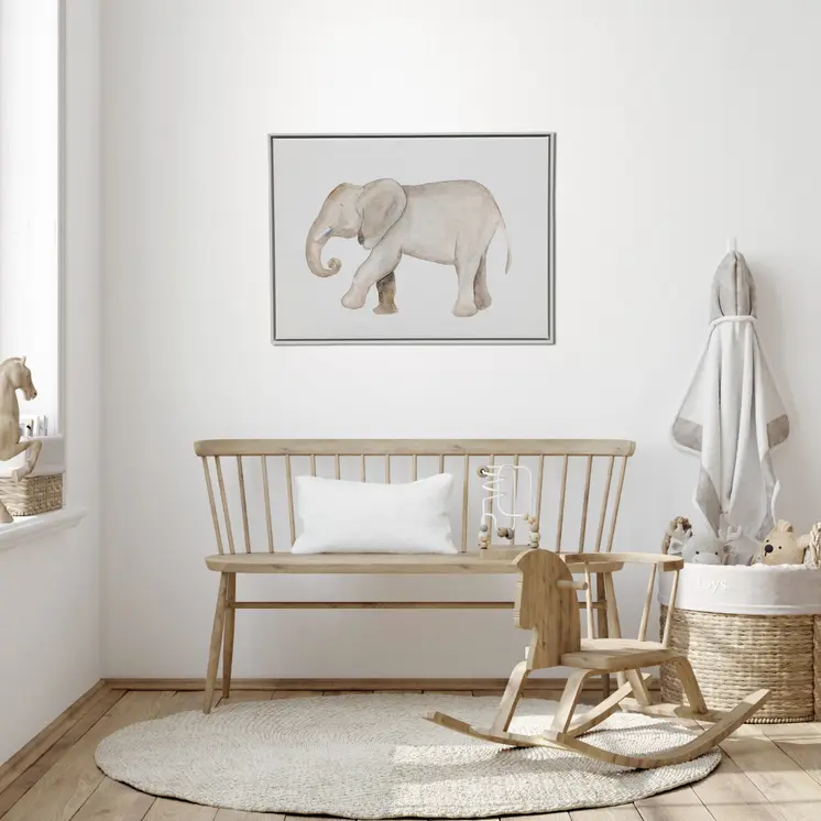 Elephant White Floater Frame Print Wall Art