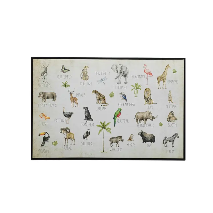Jungle Animals Alphabet Black Floater Frame Wall Art