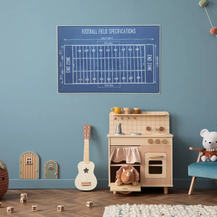 Blue Football Field White Floater Frame Print Wall Art