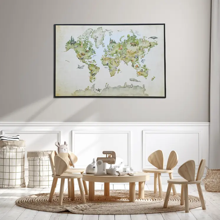 Animal World Map Black Floater Frame Print Wall Art