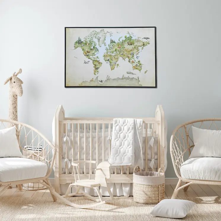 Animal World Map Black Floater Frame Print Wall Art