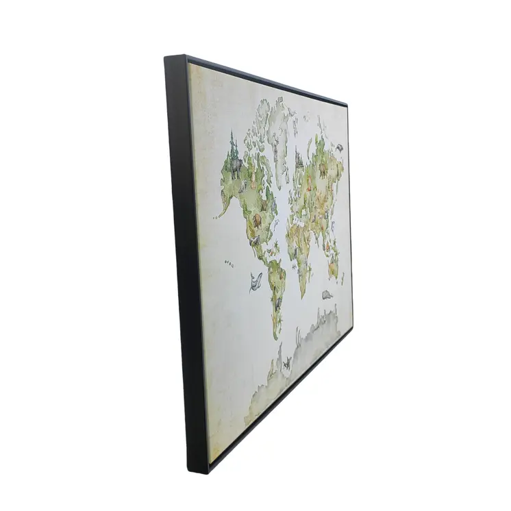 Animal World Map Black Floater Frame Print Wall Art