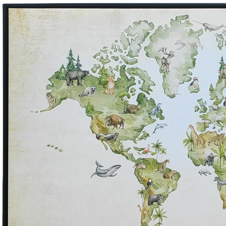 Animal World Map Black Floater Frame Print Wall Art