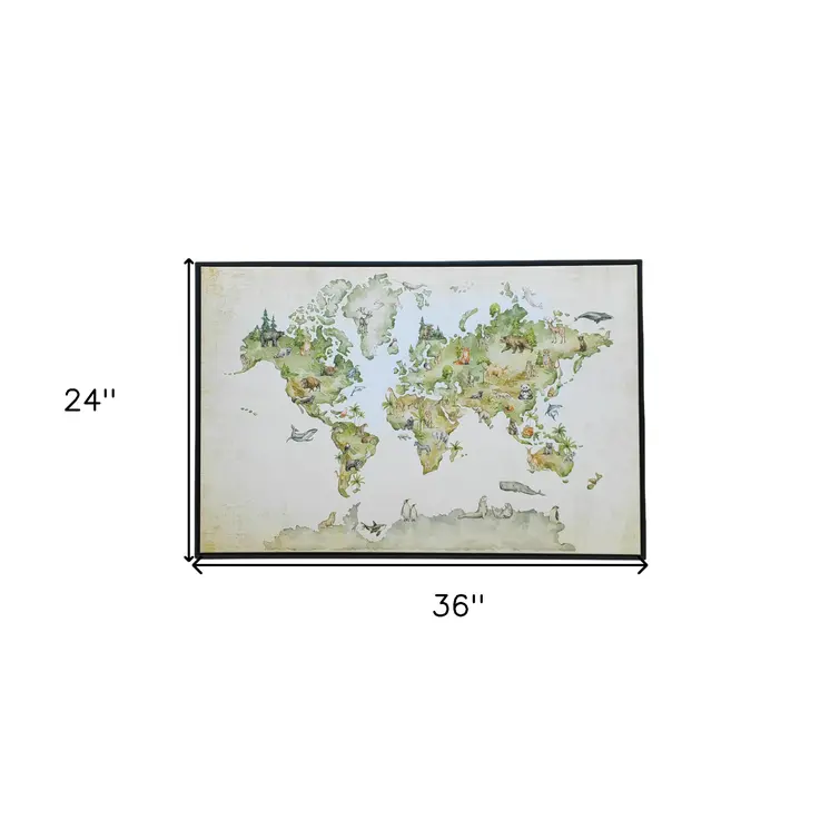 Animal World Map Black Floater Frame Print Wall Art
