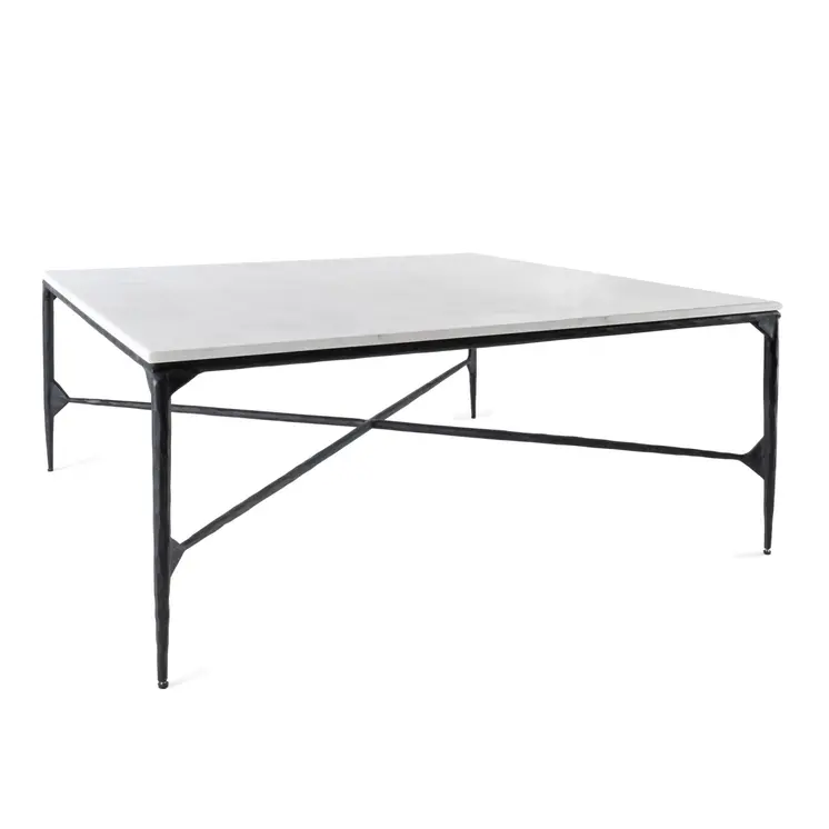 42" Black and White Genuine Marble And Iron Square Coffee Table