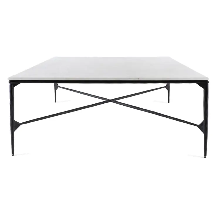 42" Black and White Genuine Marble And Iron Square Coffee Table