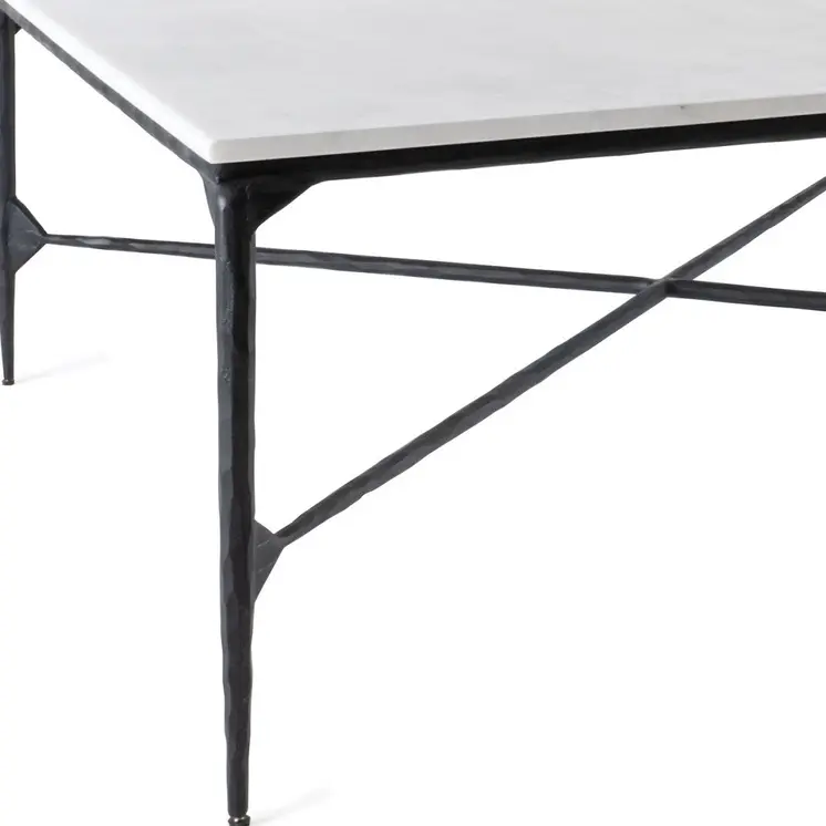 42" Black and White Genuine Marble And Iron Square Coffee Table