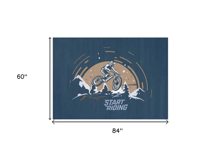 5' X 7' Blue Indoor Outdoor Area Rug