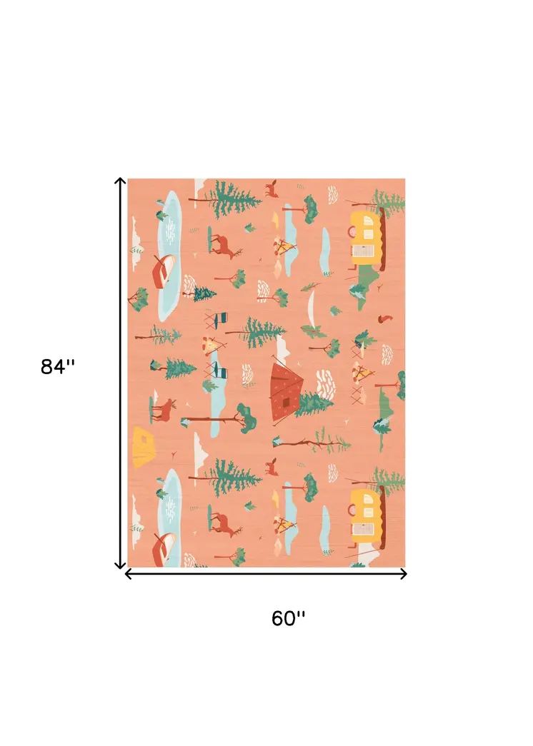 5' X 7' Orange Indoor Outdoor Area Rug