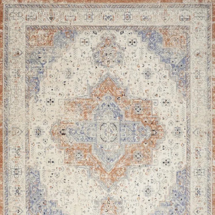 10' X 14' Beige And Blue Floral Indoor Outdoor Area Rug