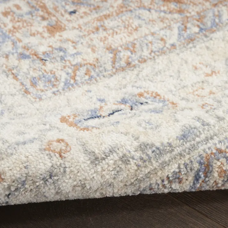 10' X 14' Beige And Blue Floral Indoor Outdoor Area Rug