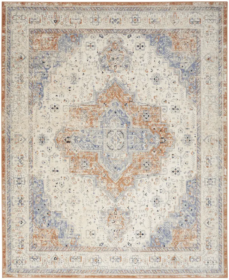10' X 14' Beige And Blue Floral Indoor Outdoor Area Rug
