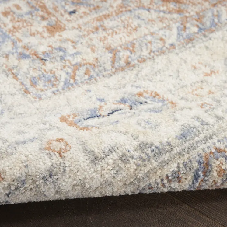 10' X 14' Beige And Blue Floral Indoor Outdoor Area Rug