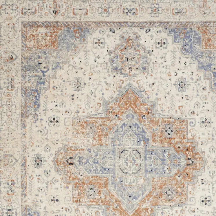 10' X 14' Beige And Blue Floral Indoor Outdoor Area Rug
