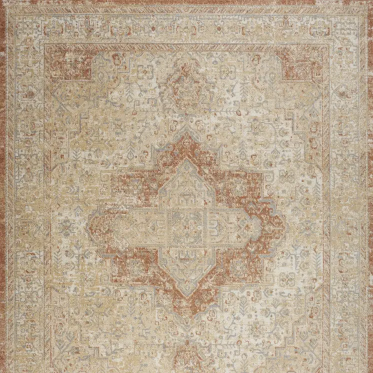 10' X 14' Beige And Rust Floral Indoor Outdoor Area Rug