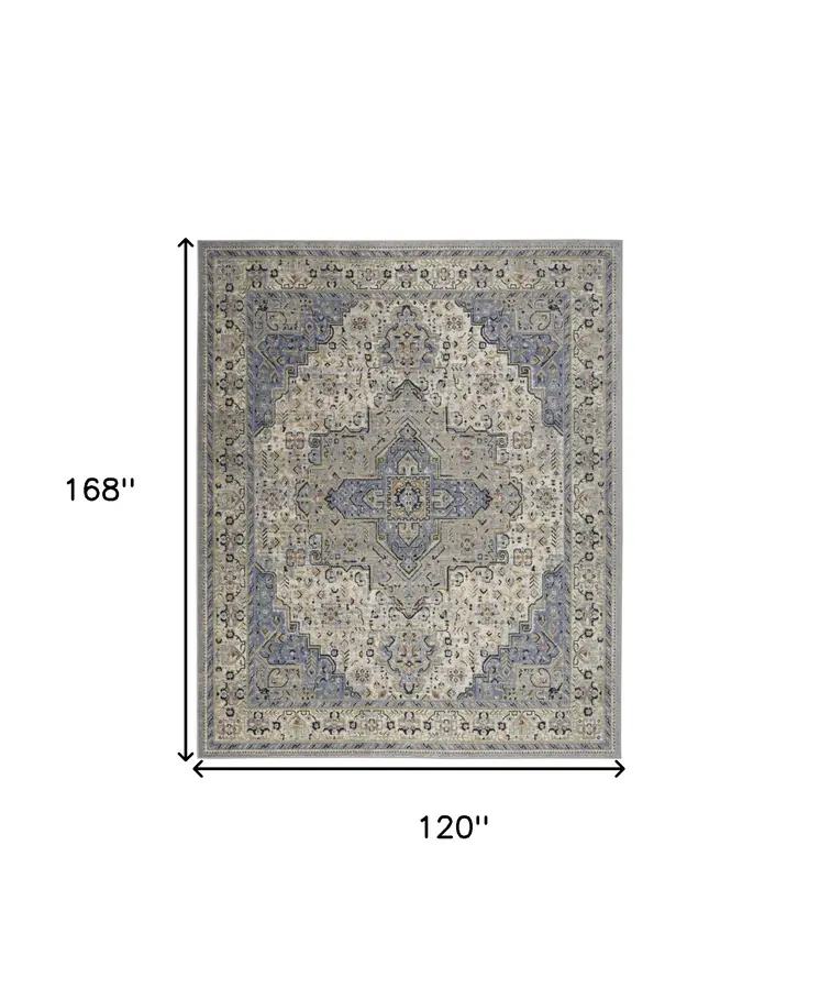 10' X 14' Blue Floral Indoor Outdoor Area Rug