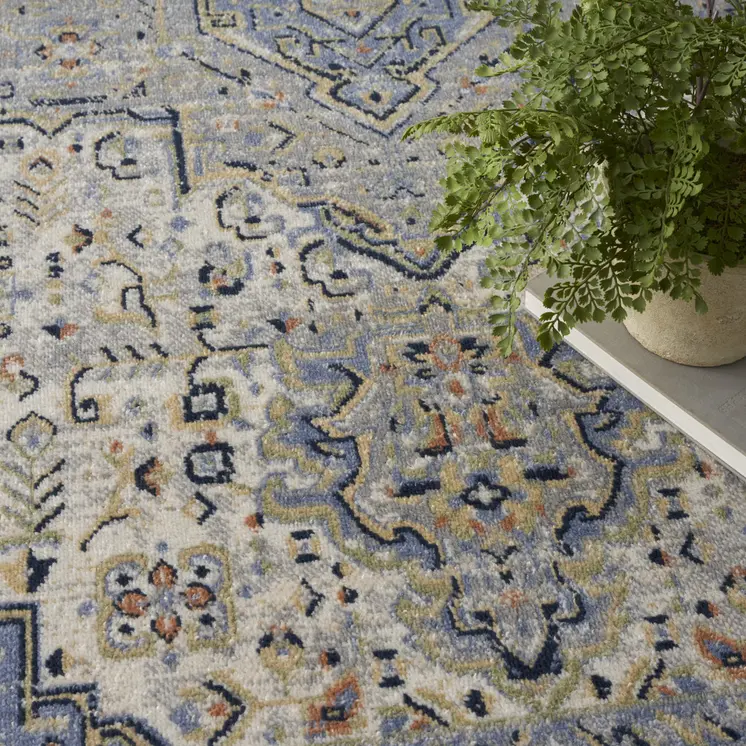 10' X 14' Blue Floral Indoor Outdoor Area Rug