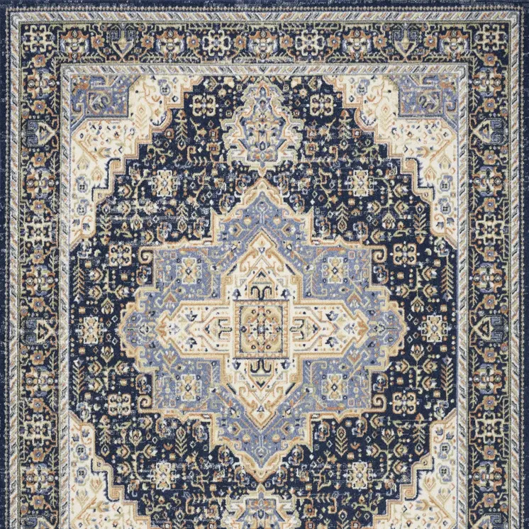 10' X 14' Navy Blue Floral Indoor Outdoor Area Rug