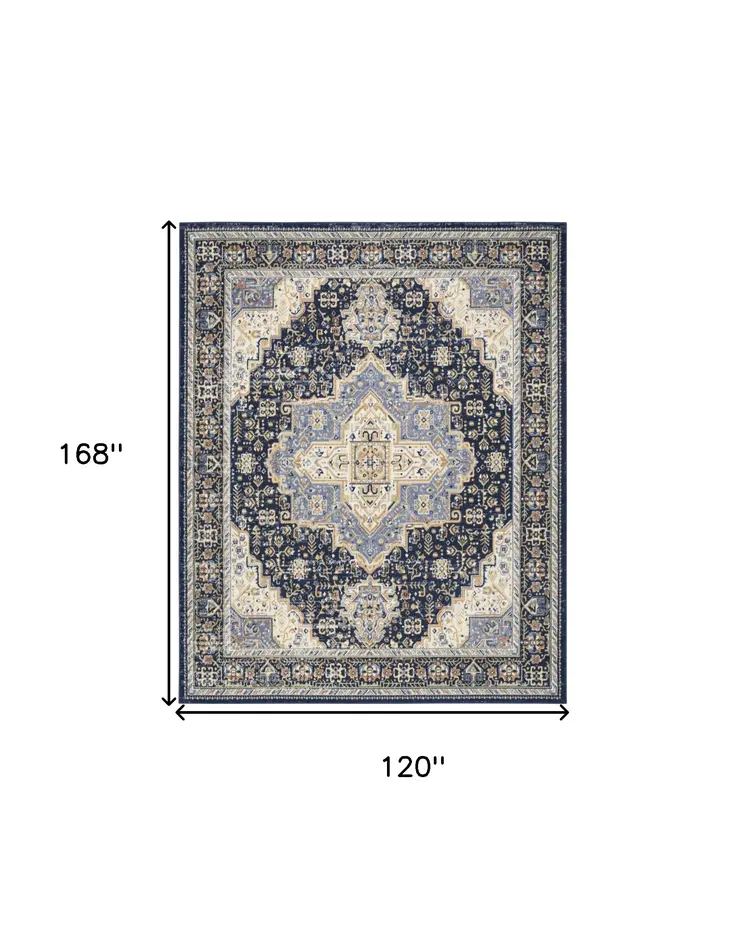 10' X 14' Navy Blue Floral Indoor Outdoor Area Rug