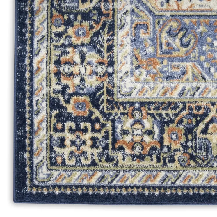 10' X 14' Navy Blue Floral Indoor Outdoor Area Rug
