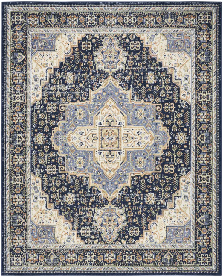10' X 14' Navy Blue Floral Indoor Outdoor Area Rug
