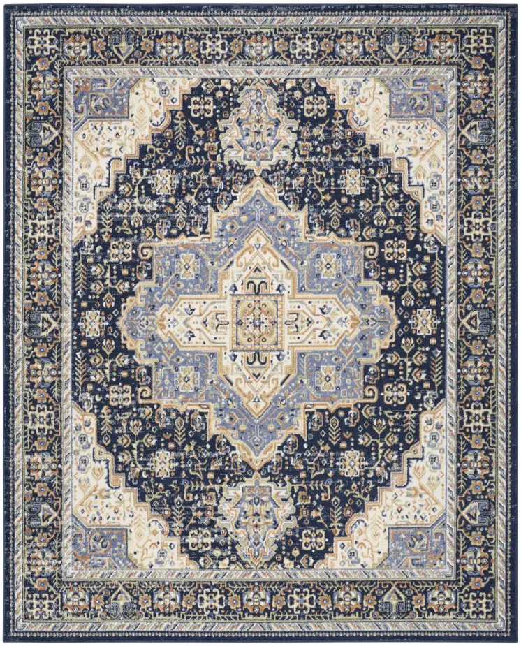 10' X 14' Navy Blue Floral Indoor Outdoor Area Rug