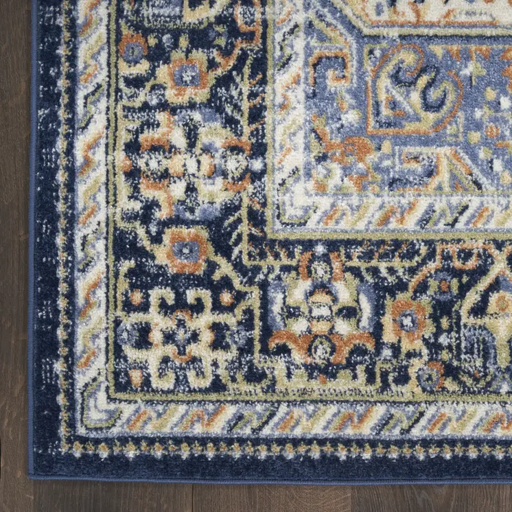 10' X 14' Navy Blue Floral Indoor Outdoor Area Rug