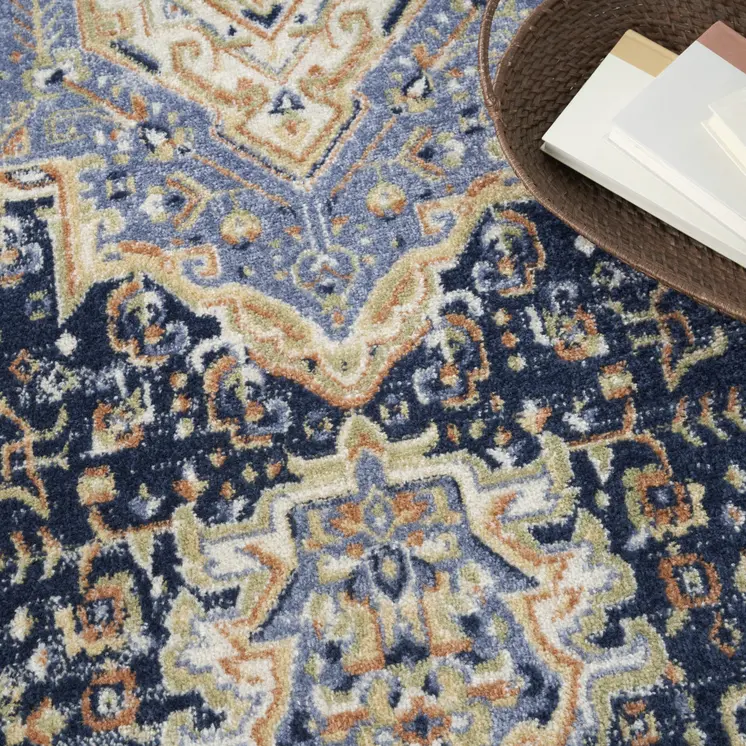 10' X 14' Navy Blue Floral Indoor Outdoor Area Rug