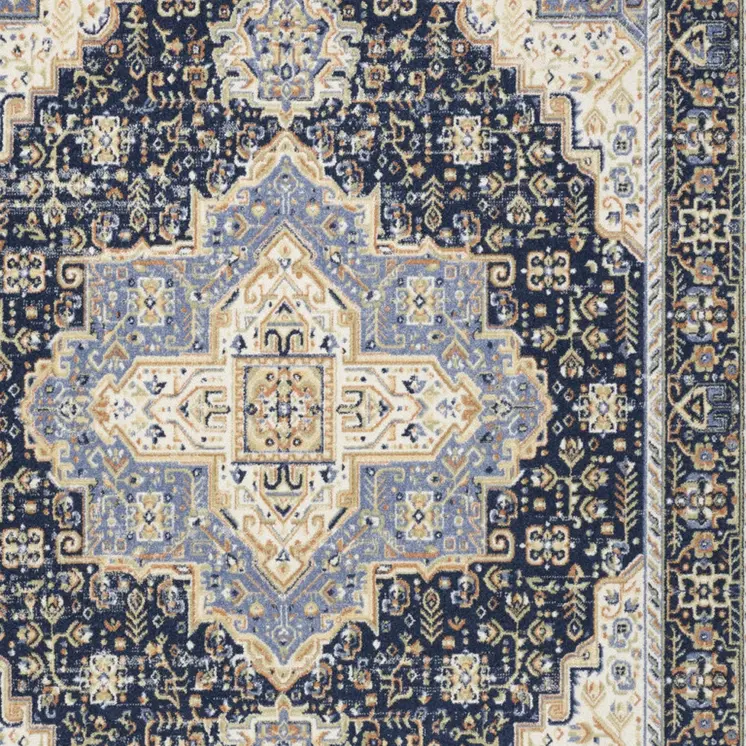 10' X 14' Navy Blue Floral Indoor Outdoor Area Rug