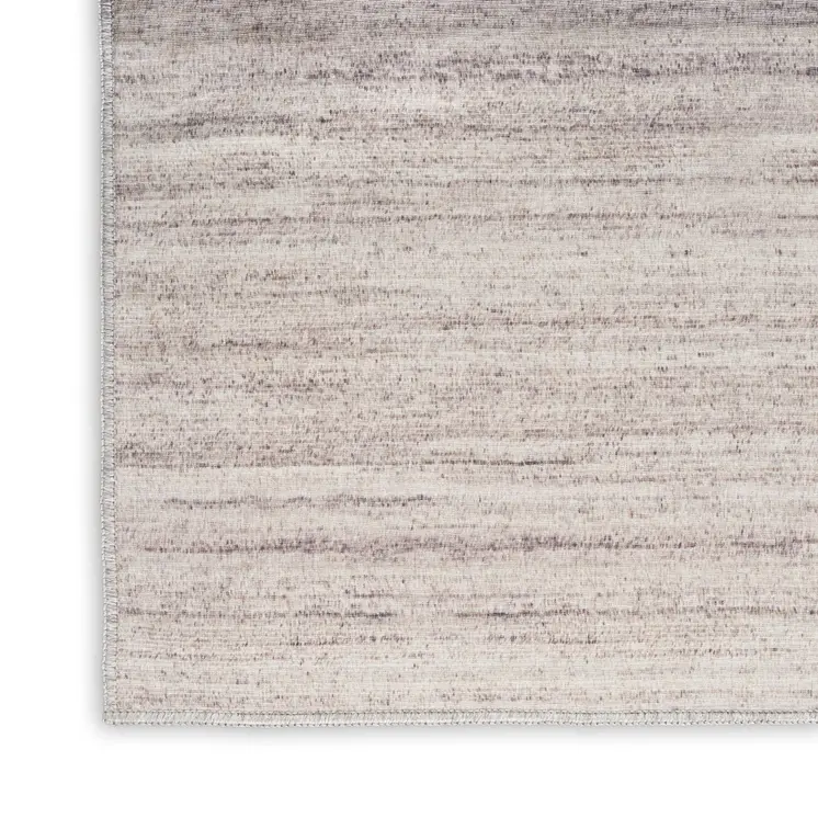 6' Ivory and Light Brown Abstract Washable Runner Rug