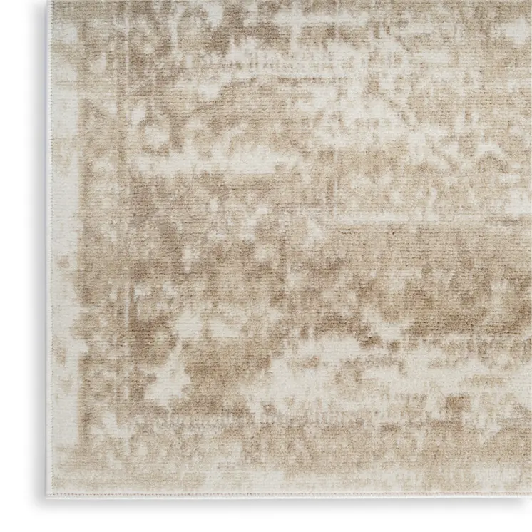 3' X 5' Ivory Floral Power Loom Worn Faded Area Rug