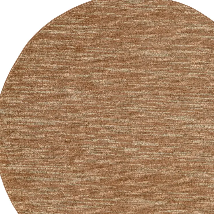 4' Rust And Beige Round Abstract Indoor Outdoor Area Rug