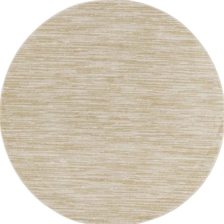4' Ivory And Gold Round Abstract Indoor Outdoor Area Rug