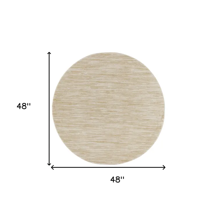 4' Ivory And Gold Round Abstract Indoor Outdoor Area Rug