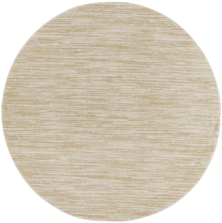 4' Ivory And Gold Round Abstract Indoor Outdoor Area Rug