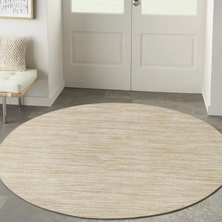 4' Ivory And Gold Round Abstract Indoor Outdoor Area Rug